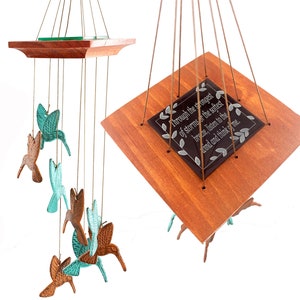 Hummingbird &quot;Listen to the Wind&quot; Memorial 18 inch Soft Sweet Tone Indoor or Outdoor Wind Chime Acrylic Top Sympathy Garden or Balcony Gift