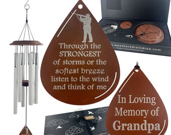 Hunter Memorial Wind Chimes Custom Gift Teardrop or Leaf Chime Sympathy Memorial Gifts Loved to Hunt Outdoorsman Deep Tone & Personalized