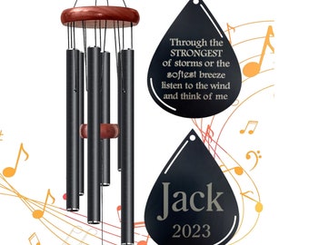 Sympathy Black Wind Chimes Gift With Black Teardrop Memorial Windchime in Memory of a Loved One Gifts