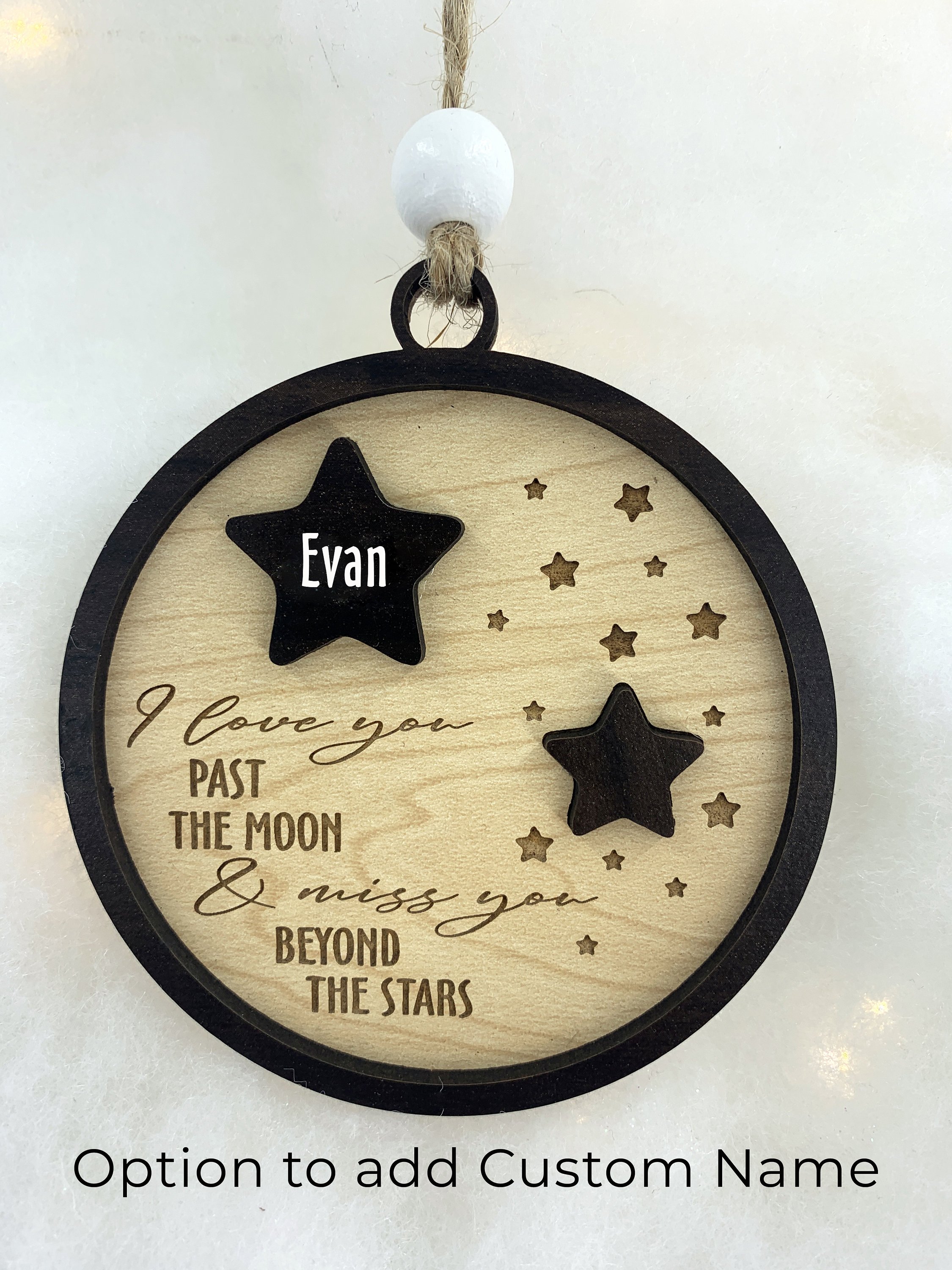 Personalised Miss You Beyond The Stars Wooden Star Decoration | Memorial Keepsake - UK