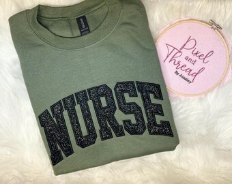 Glitter Nurse Sweatshirt with stethoscope sleeve Embroidery