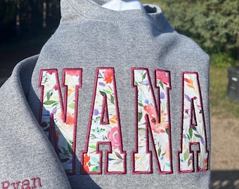 Floral Nana applique embroidered sweatshirt crewneck gift for her