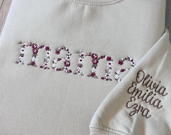 Floral motif mama nana auntie embroidered sweatshirt crewneck gift for her