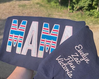 Custom MAMA keepsake crewneck sweatshirt made from baby clothes or blankets