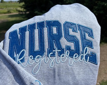 Glitter Registered Nurse Sweatshirt with stethoscope sleeve Embroidery