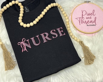 Coquette Bow NURSE crewneck sweatshirt, gift for nurse