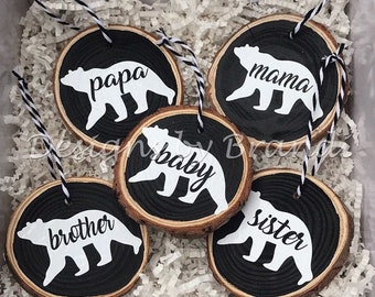 Mama Bear Christmas Ornaments / Baby Bear Ornaments / Papa Bear ornaments / Farmhouse Christmas / Rustic Ornaments / Wood Slice Ornament