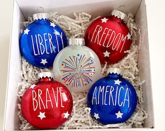 Rae Dunn Inspired Patriotic Ornaments Set of 5 / Patriotic tree / Patriotic decor / Americana decor