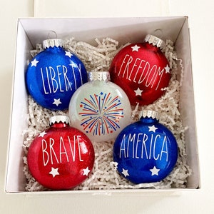 Rae Dunn Inspired Patriotic Ornaments Set of 5 / Patriotic tree / Patriotic decor / Americana decor