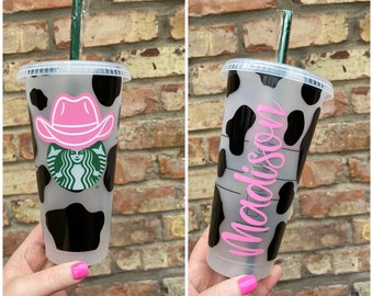 Cow Print Starbucks Cup, Cow Print Tumbler, Cowgirl Starbucks Cup, Personalized Cow Print Cup, Starbucks Reusable Cold Cup