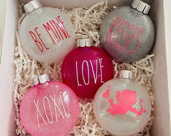 KONUNUS 36 Pieces Valentines Heart-Shaped Ornaments for Valentine Tree Heart Baubles Ornaments with 3 Pieces Color Satin Ribbon for Gift Wrapping