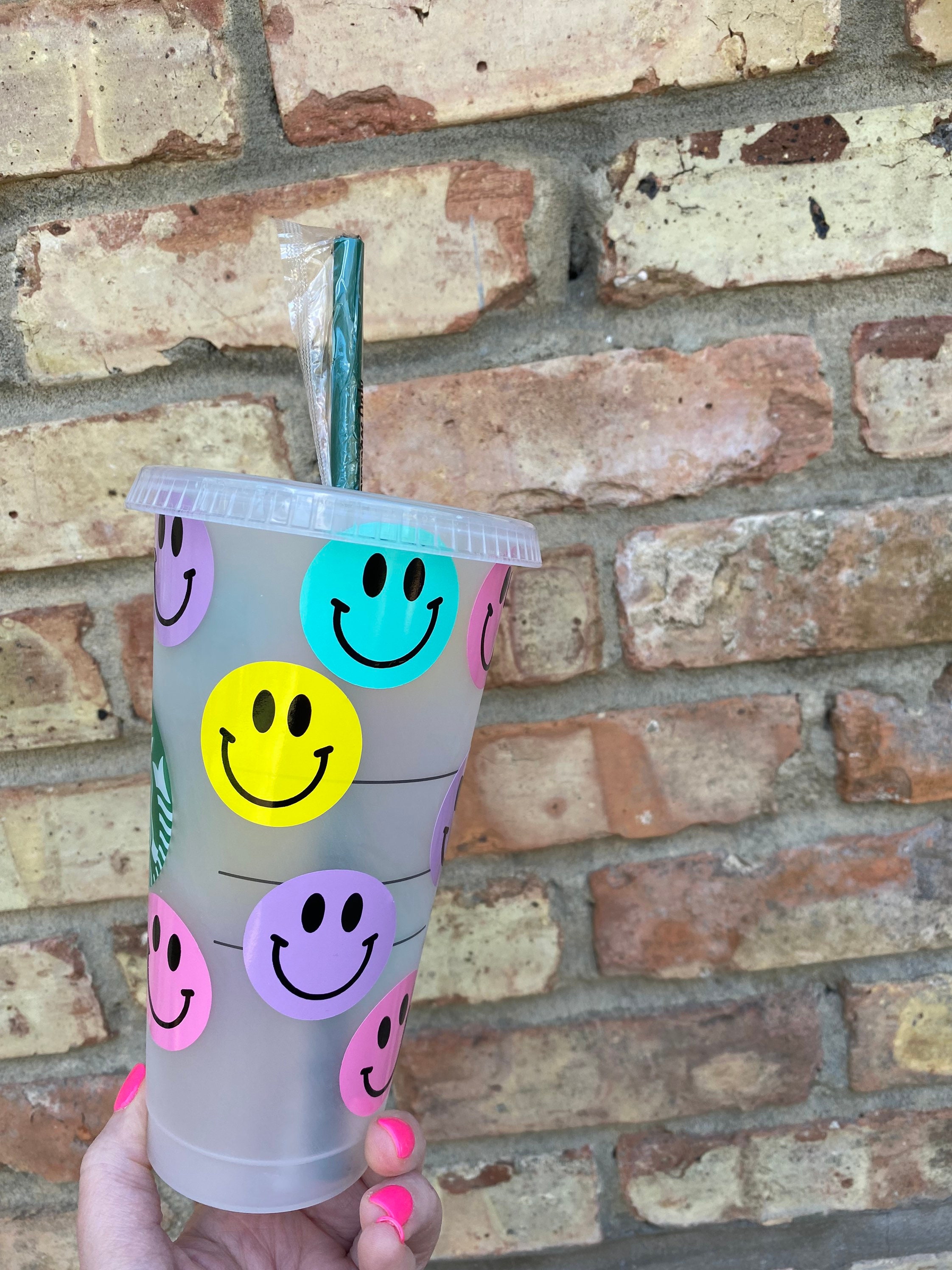 Smiley Face Starbucks Cup Happy Face Starbucks Cold Cup Etsy