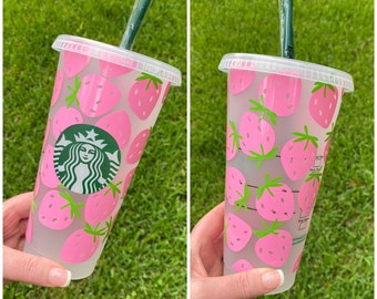 Pink or Red Strawberry Starbucks Reusable Cold Cup / Strawberry Starbucks Cold Cup/ Starbucks Reusable Cold Cup