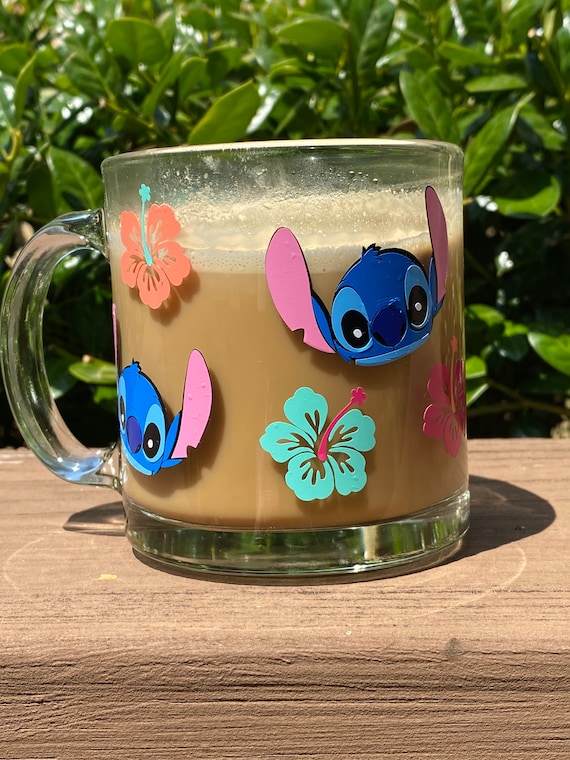 Disney Lilo & Stitch Ohana Means Family - Taza de cristal con confeti |  Capacidad para 15 onzas
