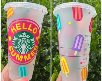 Hello Summer Popsicle Starbucks Cup,  Summer Tumbler, Popsicle Starbucks Cup, Personalized Popsicle Cup, Starbucks Reusable Cold Cup