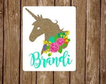 Unicorn monogram decal // floral unicorn decal // unicorn decal // Unicorn Yeti decal // personalized Unicorn // unicorn monogram //