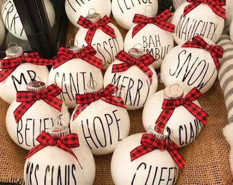 Rae Dunn inspired ornaments / farmhouse ornaments / Personalized Ornaments / black and white ornaments / Custom ornaments / Pet Ornaments