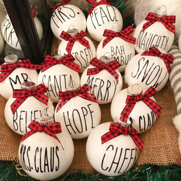 Rae Dunn inspired ornaments / farmhouse ornaments / Personalized Ornaments / black and white ornaments / Custom ornaments / Pet Ornaments