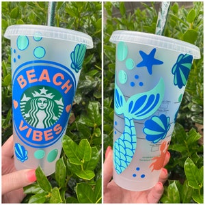 Beach Vibes Starbucks Cup, Beach Tumbler, Mermaid Starbucks Cup, Personalized Beach Cup, Starbucks Reusable Cold Cup
