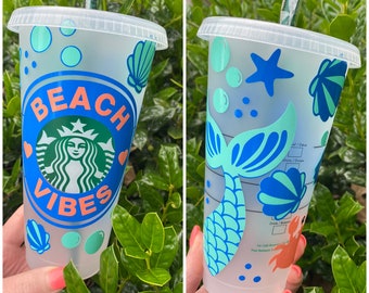 Beach Vibes Starbucks Cup, Beach Tumbler, Mermaid Starbucks Cup, Personalized Beach Cup, Starbucks Reusable Cold Cup