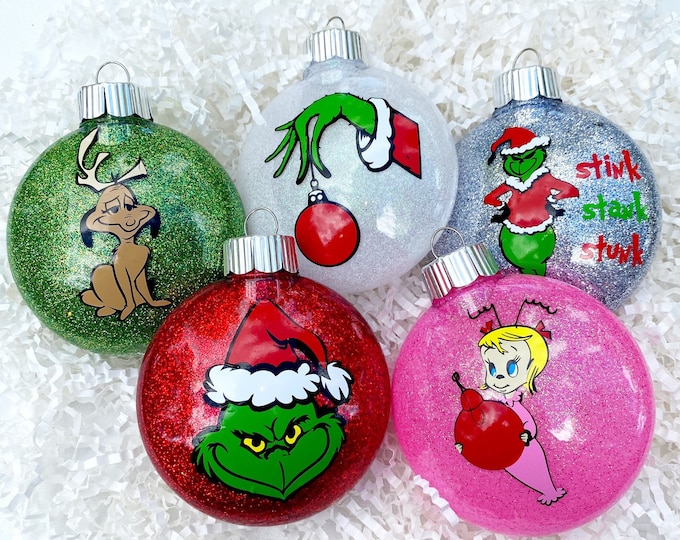 Grinch Christmas Ornaments Set of 5 / Christmas Decor / Christmas / Stink Stank Stunk / Grinch