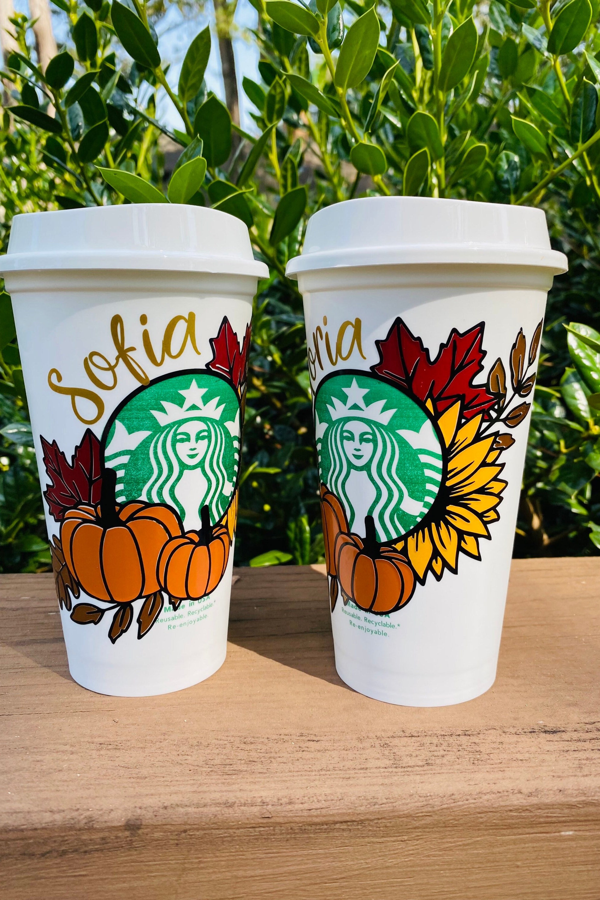 Fall Starbucks Cup Autumn Flowers Lover and Pumpkin Spice Acorns