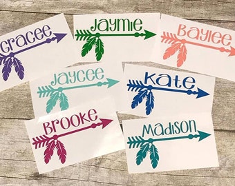 arrow name decal // personalized arrow decal // name decal // car decal // arrow decal // lap top decal // feather decal