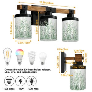 Bathroom Vanitylight designed as a Modern Vanity Wall Light with a 3 Light Wood Vanity Light style, featuring Colored Sconce accents and Metal Glass materials that elevate any Rustic Vanity with a Luxury aesthetic.