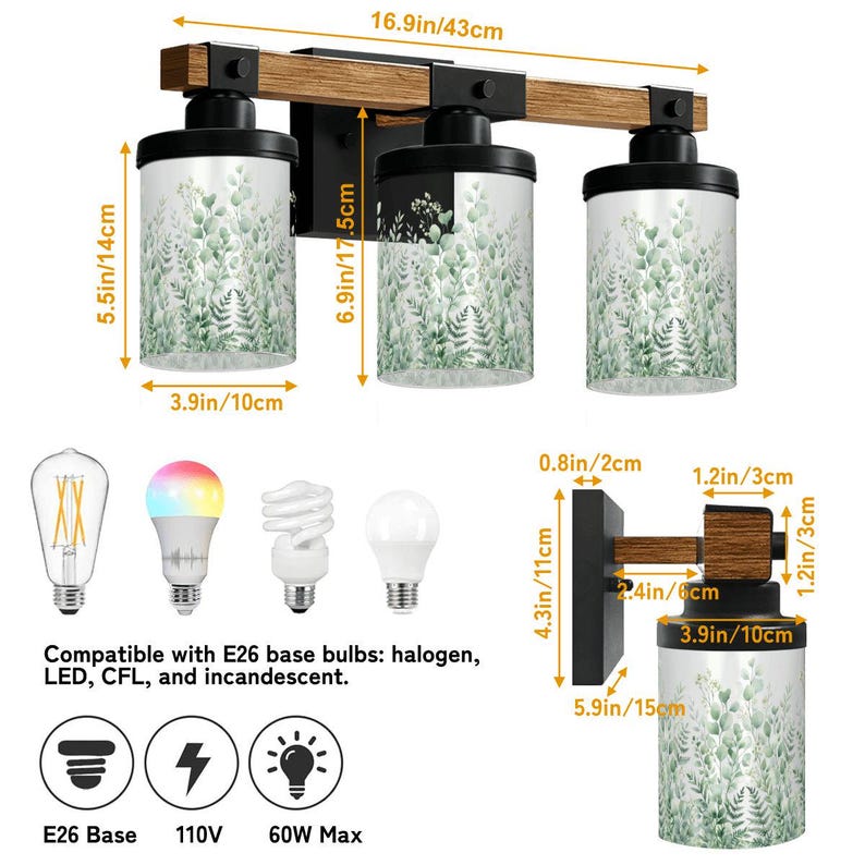 Bathroom Vanitylight designed as a Modern Vanity Wall Light with a 3 Light Wood Vanity Light style, featuring Colored Sconce accents and Metal Glass materials that elevate any Rustic Vanity with a Luxury aesthetic.
