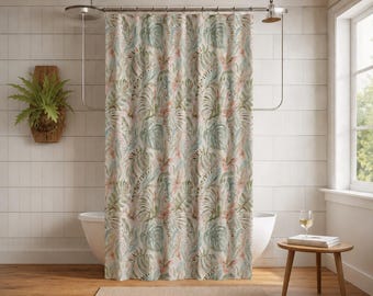 Coastal Shower Curtain Extra Long Tropical Palm Leaf Bathroom Decor Beach House Bath Curtain Coastal Bathroom Accessories Spa 72 W x 84 L