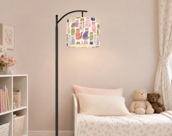 Kitten Pattern Standing Floor Lamp Colorful Cat Pattern Lighting for Pet Lover Playful Animal Design for Kids Bedroom Light Whimsical Lamp