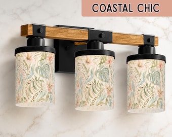 Botanical Vanity Light Fixture 3 Light Bathroom Lighting Floral Palm Beach Coastal Grand Millennial Powder Room Decor Beach House Theme