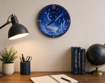 Moon Star Clock Lunar Clock Sun and Moon Clock Constellation Clock Astrology Wall Clock Celestial Silent Wall Clock Decorative Large 11" USA