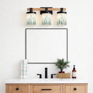 botanical greenery light for bathroom, 3 light fixture over vanity sink