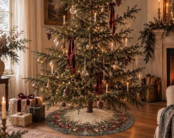 French Country Christmas Tree Skirt Old World Tapestry Inspired Holiday Decor Grandmillenial European  Decor Traditional Vintage Christmas