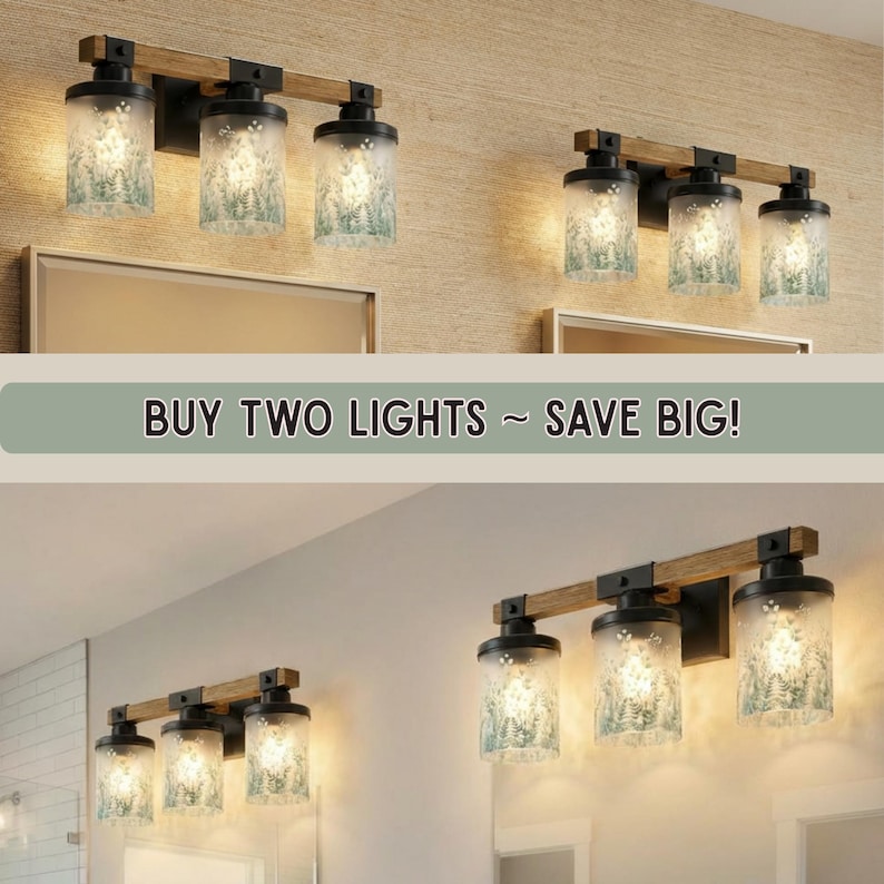 Elegant Bathroom Vanitylight with a Vanity Light Fixture including a 3 Light Wood Vanity Light, perfect for Rustic Vanity setups with Colored Sconce lighting and Modern Vanity Wall Light styling in Metal Glass for a Luxury touch.