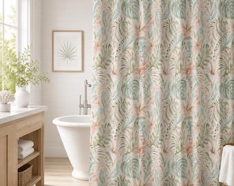 Floral Botanicals Artful Shower Curtain Botanical Bathroom Shower Curtaine Apothecary Bath Tub Accessory Showercurtain Tropical Coastal Bath