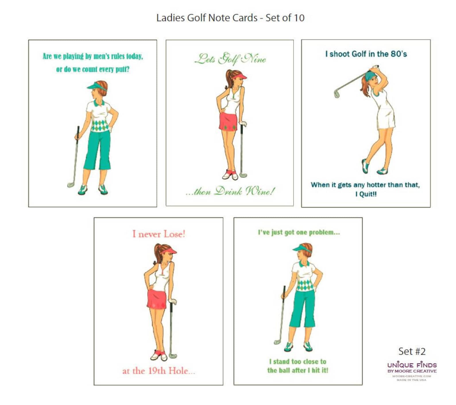 Funny Golf, Golf Gifts for Women, Golf Note Cards, Women Blank Note