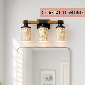 Coastal Grandmillennial Vanity Light 3 Light Botanical Floral Bathroom Fixture Preppy Palm Beach Powder Room Lighting Bath Over Sink Lights