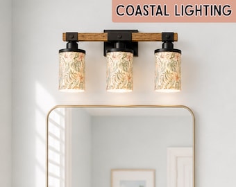 Coastal Grandmillennial Vanity Light 3 Light Botanical Floral Bathroom Fixture Preppy Palm Beach Powder Room Lighting Bath Over Sink Lights