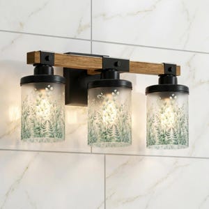 Luxury Bathroom Vanitylight featuring a Vanity Light Fixture with 3 Light Wood Vanity Light design, combining Rustic Vanity charm with a Modern Vanity Wall Light feel and Colored Sconce lighting using Metal Glass.