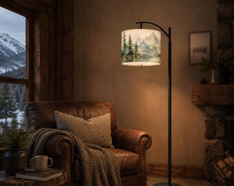 Woodland Floor Lamp Mountain Forest Lighting Nature Inspired Home Decor Scenic Statement Lamp Dimmable LED Arc Standing Light Reading Nook