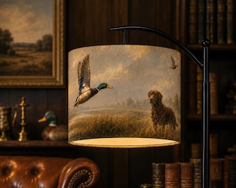 Vintage Mallard Duck Prints Hunt Ducks Floor Lamp Hunting Dog Sport English Country Lodge Lighting Duck Hunting Cabin Decor Arc Lamp LED