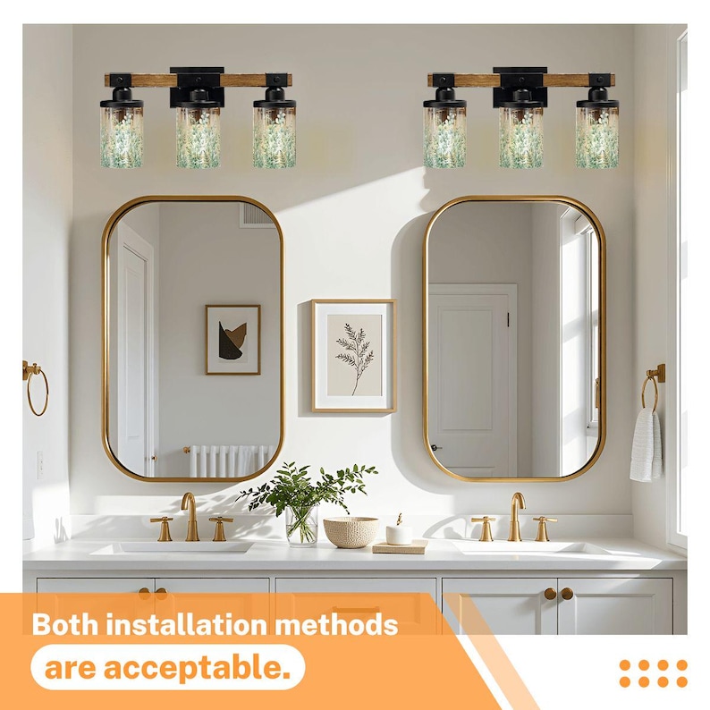 Modern Bathroom Vanitylight with a Vanity Light Fixture design including a 3 Light Wood Vanity Light, perfect for enhancing a Rustic Vanity with Colored Sconce lighting and Metal Glass details for a clean Luxury look.