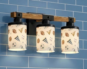 Sport Theme Nursery 3 Light Vanity Light Sports All-Star Football Baseball Soccer Golf Sconce Boys Bathroom Light Sports Room Decor Balls