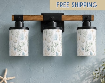 Coastal Decorative Lights Bathroom Vanity Light Fixture 3 Light Seashell Beach House Lighting Ocean Powder Room Sea Glass Bathroom Decor