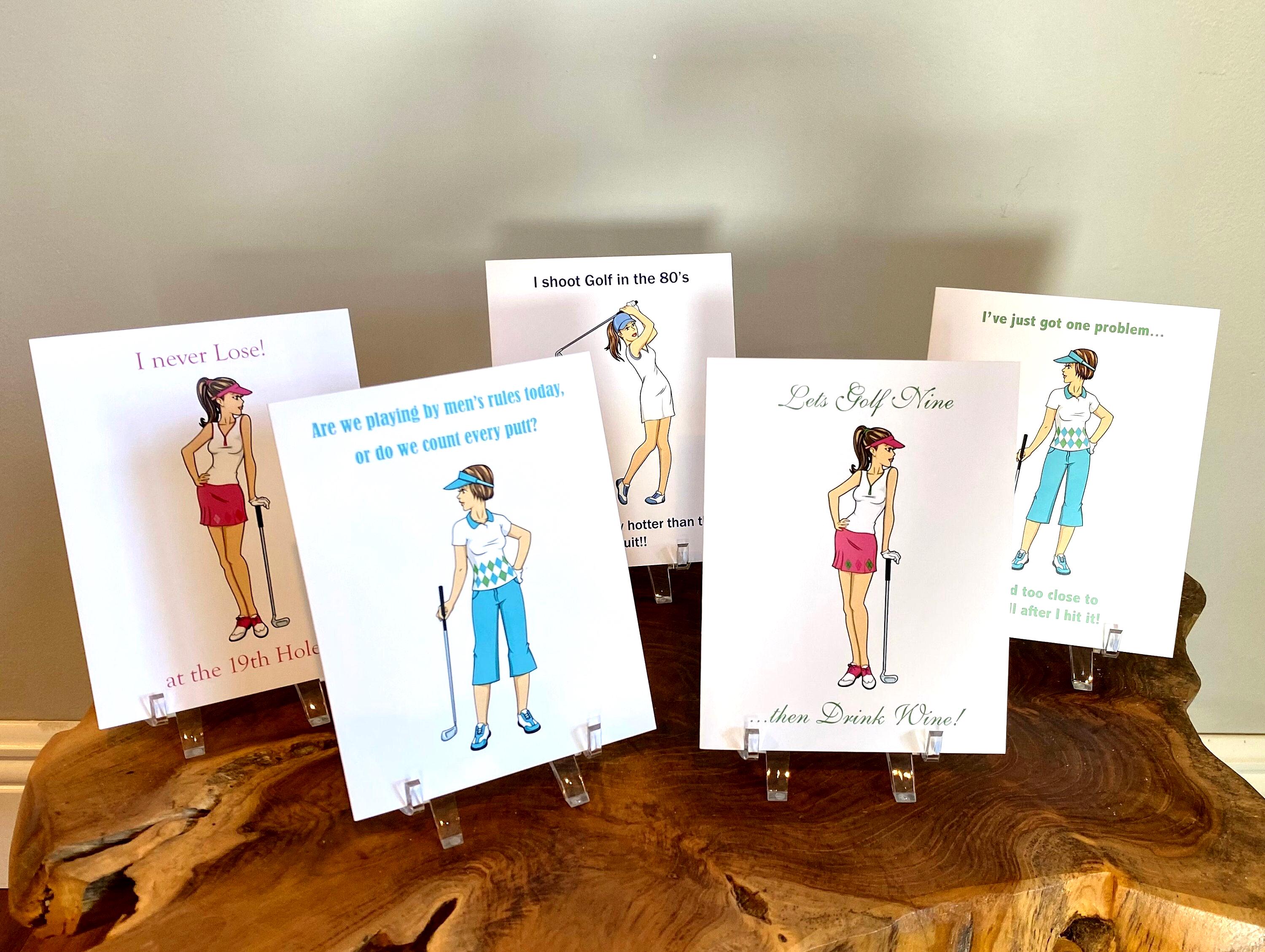 Funny Golf, Golf Gifts for Women, Golf Note Cards, Women Blank Note Card Set, Funny Ladies Golf Theme Cards, Unique -Set of 10