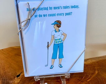 Golf GIfts for Women, Golf Note Cards, Women Blank Note Card Set, Funny Ladies Golf Theme Cards, Unique -Set of 10
