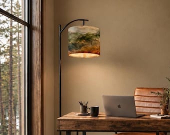 Rustic Arc Floor Lamp Mountain Nature Lighting Dimmable LED Cozy Lodge Lighting for Reading Nook Abstract Lighting Cabin Natural Floor Lamp