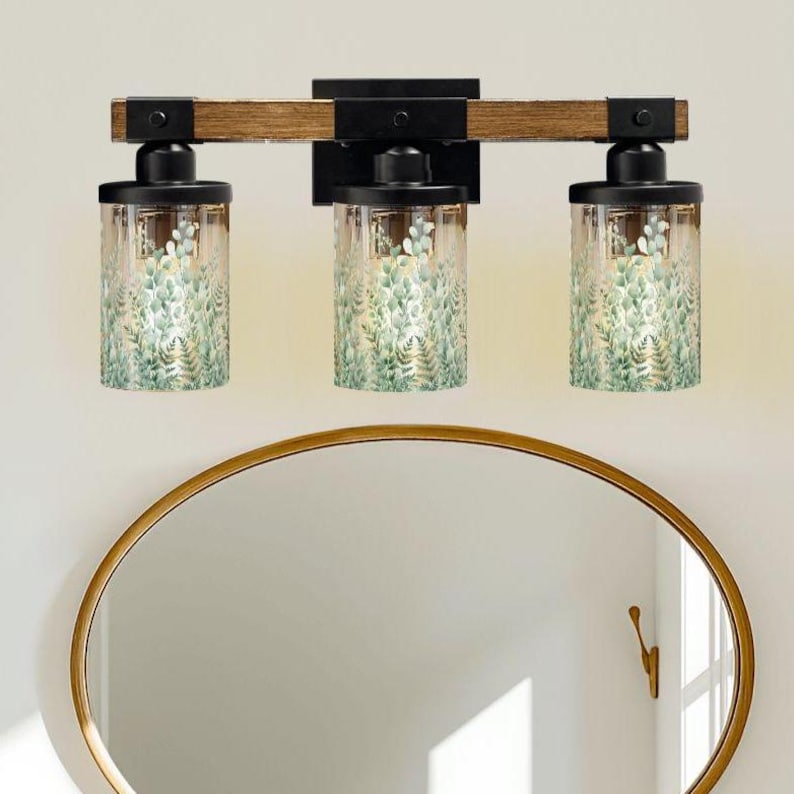 Luxury Bathroom Vanitylight featuring a Vanity Light Fixture with 3 Light Wood Vanity Light design, combining Rustic Vanity charm with a Modern Vanity Wall Light feel and Colored Sconce lighting using Metal Glass.